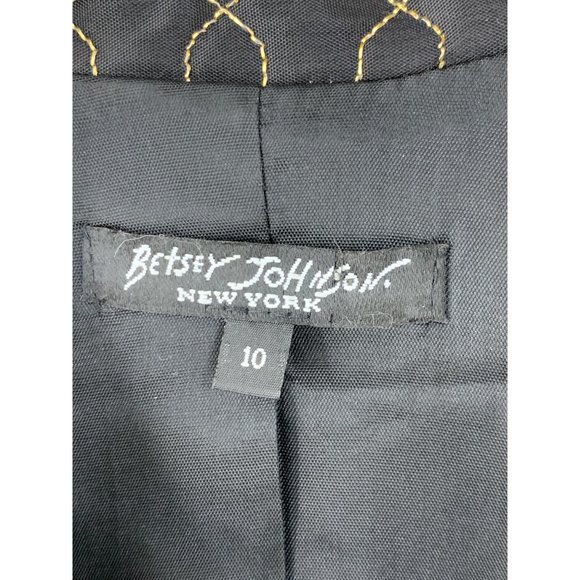 VTG Betsey Johnson New York Silk Fit & Flare Black Gold Coat Size 10 Dress 6604 - Picture 5 of 14